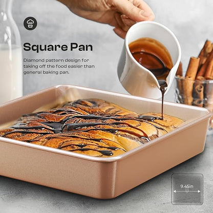 12-Piece Nonstick Bakeware Set with Baking Pan, Cake Pan, Muffin Pan, Loaf Pan, Square Pan, Roasting Pan, Cookie Pan, Cooling Rack & Utensils - Ceramic Coated Gold - Image 5