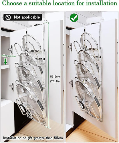 Pot Lid Organizer,304stainless steel door hanging pot lid rack (Modern,Four-layer) - Image 3