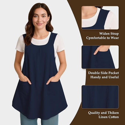 Apron for Women with Pocket Cotton Linen, Japanese Cross Back Apron for Gardening Painting