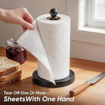 theaoo Paper Towel Holder Countertop, One-Handed Tear Paper Towel Stand Dispenser with Damping Function for Kitchen Bathroom, Stainless Steel Paper Towel Holder with Weighted Non-Slip Base (1, Black) - Image 2