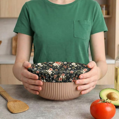Patelai 10 Pcs Bowl Covers Reusable in 5 Size Stretch Cloth Fabric Elastic Food Storage Bowl Covers Bread Sourdough Lids for Proofing Food Fruits Leftover(Dark Color,Floral Print Style) - Image 7