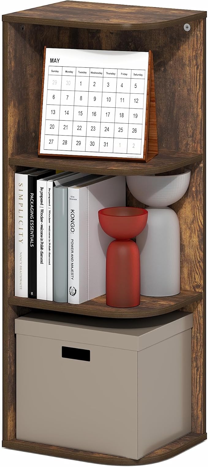 Furinno PASIR Book Shelf, 3-Tier Corner Bookshelf with Open Shelf, Standing Bookcase, 9.3 x 12 x 31.5, for Organization and Storage, for Living Room, Bedroom, Home Office, Amber Pine by Furinno-FitsYourSpaceFitsYourBudget