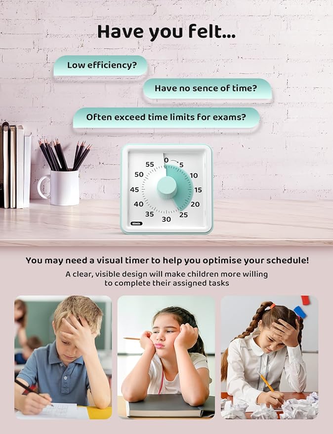 LIORQUE Visual Timer for Kids, 60-Minute Countdown Timers for Classroom Office Kitchen with Silent Operation, Kids Timer for Teaching (Batteries Included) - Image 4