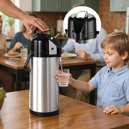 PARACITY Upgraded Airpot Coffee Carafe with Double Pump, Stainless Steel Drink Dispenser for Hot/Cold Beverage with Lazy Susan Base, Coffee Termos Para Cafe for Hot Cocoa for Parties