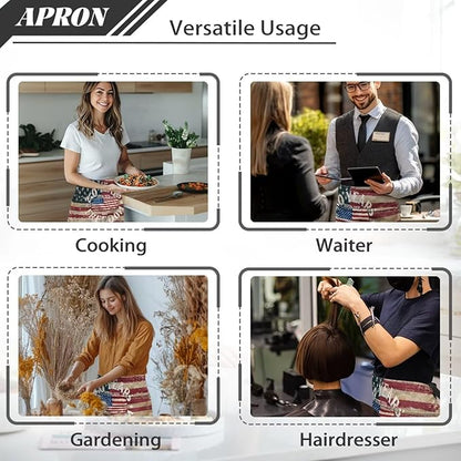 Server Apron with 3 Pockets, Waterproof Oil Waitress Waiter Half Apron for Restaurant Hotel Kitchen Cafe