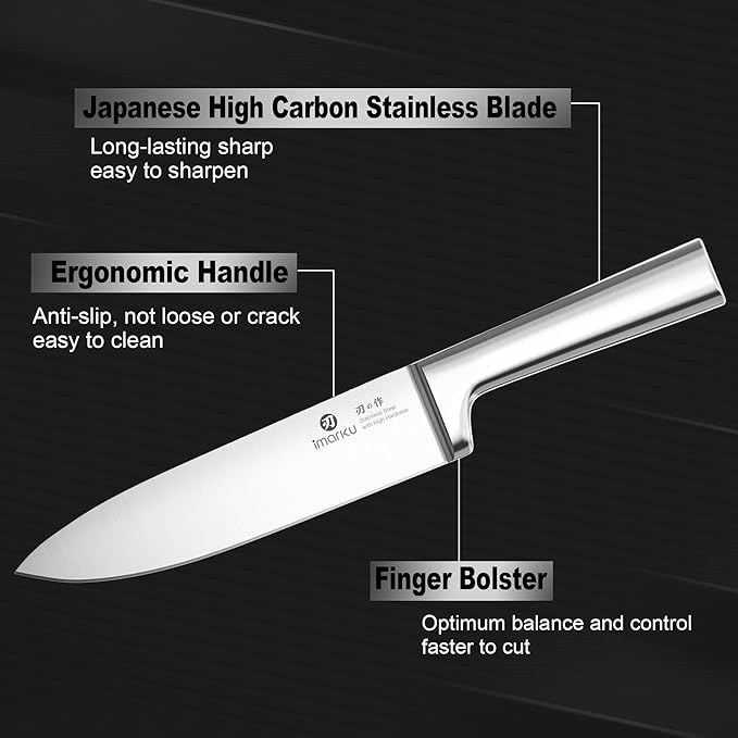 imarku 15-Piece Knife Block Set Built-in Sharpener, Japanese High Carbon Stainless Steel Kitchen Knife Set, Dishwasher Safe, Chef Knife Set with Wooden Knife Block, Steak Knives for Kitchen Cooking - Image 6