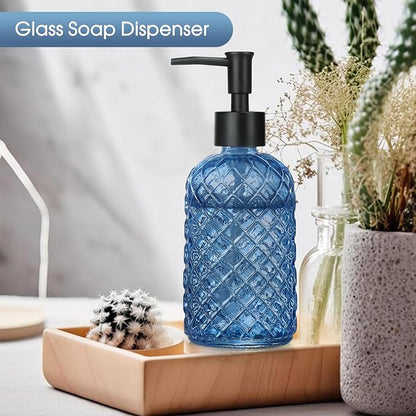 Topsky Gem Glass Soap Dispenser with Black Plastic Pump, 13oz Liquid Hand Soap Dispenser, Rustproof Pump for Kitchen & Bathroom, Great for Lotions, Essential Oil, Liquid Soaps-Blue - Image 5