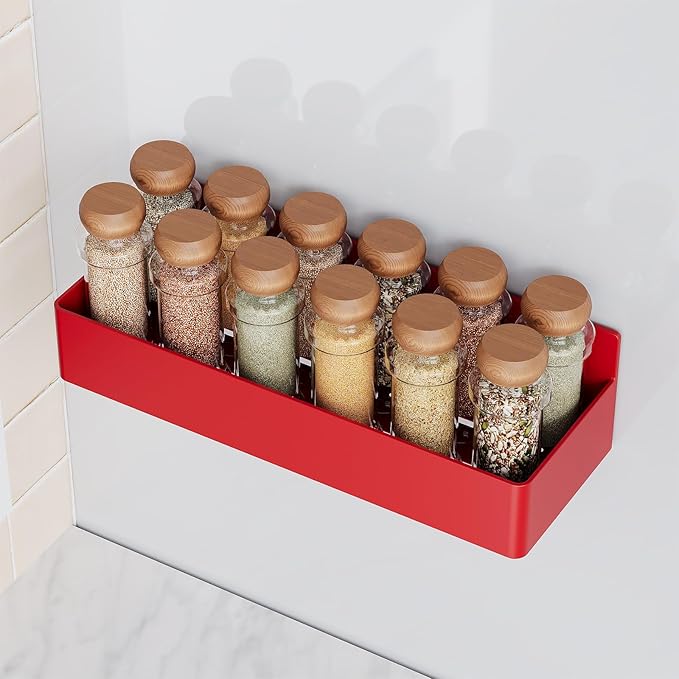Mystozer Magnetic Spice Rack for Refrigerator, Kitchen Organizer and Storage Shelf, Red (4 Pack)… - Image 2