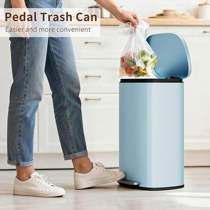PayLessHere Stainless Steel Trash Can with Lid - Removable Inner Bucket, Foot Pedal Soft Close for Office, Home, Kitchen Garbage Bin (Blue, 13 G) - Image 2