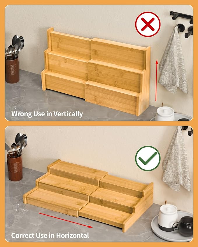 VenDotbi Spice Rack, 3-Tier Expandable Bamboo Spice Rack Organizer for Cabinet - Kitchen, Pantry and Cupboard Storage Organizer - Image 5