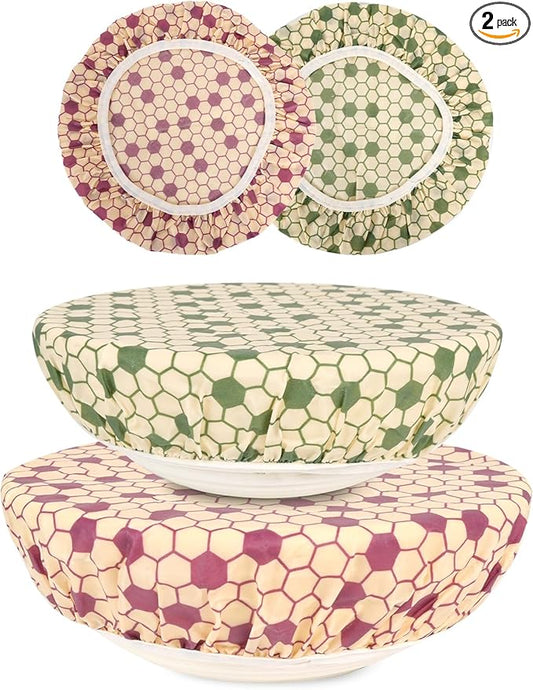 Reusable Bowl Covers for Bread Proofing（2 Large）- Cotton Beeswax Bowl Covers Reusable with Elastic Rim, Sourdough Bowl Cover for Food Storage and Food Preservation (10INCH) (honeycomb)