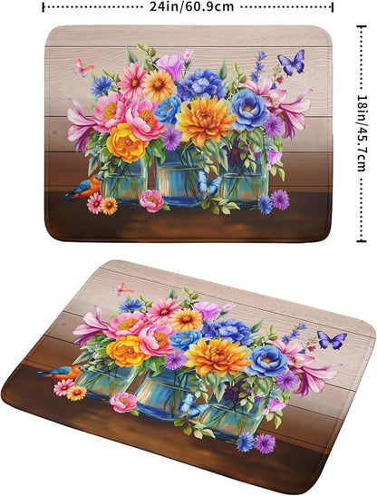 Spring Summer Flowers Dish Drying Mat for Kitchen Counter 18x24in Vintage Colorful Floral Kitchen Drying Mat Soft Absorbent Microfiber Farmhouse Flowers Dish Drainer Rack Mats for Kitchen Countertops