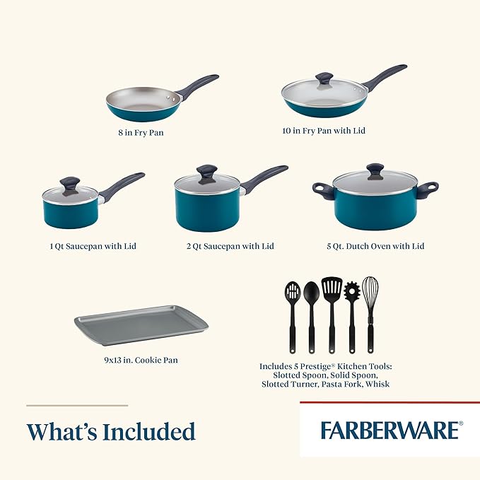 Farberware 20361 Dishwasher Safe Nonstick Cookware Set / Pots and Pans Set - 15 Piece, Blue - Image 2