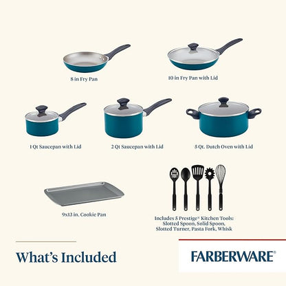 Farberware 20361 Dishwasher Safe Nonstick Cookware Set / Pots and Pans Set - 15 Piece, Blue - Image 2
