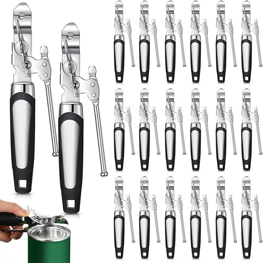Gisafai 20 Pcs Can Opener Manual Bulk Smooth Edge with Sharp Blade and Soft Non Slip Grip Handle Heavy Duty Handheld Safety Can Opener, Black and Silver by Gisafai