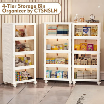 CTSNSLH 4 Tier Plastic Storage Bins with Lid 23QT - Stackable Storage Bins with Wheels, Organizers and Storage, Plastic Storage Cabinet Organization and Storage for Living Room,Office,Dorm - Image 5