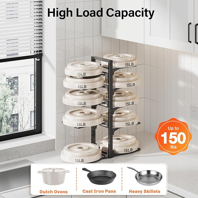 MUDEELA 10-Tier Pots and Pans Organizer under Cabinet, 23.62" Height Heavy Duty Pot and Pan Organizer Kitchen Cabinet Organization and Storage, Adjustable Pot Rack for Frying Pan, Cast Iron Skillet - Image 4