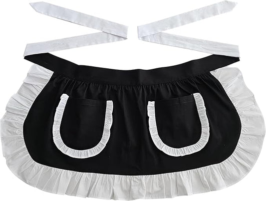 Women’s Waist Aprons with White Pockets Half Server Home Waitress Vintage Servant Apron for Kitchen Cooking