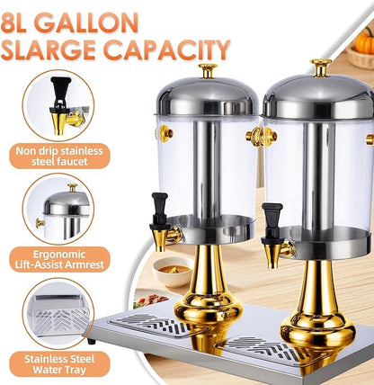 2 Gallon Beverage Dispenser with Stand,Juice Drink Dispensers with Ice Core for Parties, Weddings & Outdoor (GOLD)