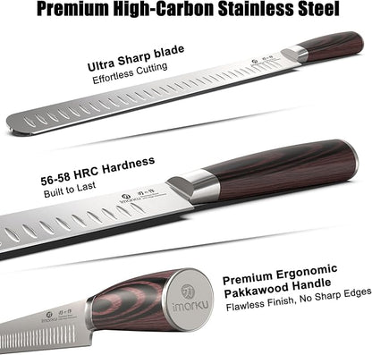 imarku Brisket Knife, 12 Inch Ultra Sharp Carving Slicing Knife for Brisket, BBQ, Turkey, Ham, Ribs, and Roast Beef, Japanese High Carbon Stainless Steel Blade, Ergonomic Pakkawood Handle, Gift Box - Image 5