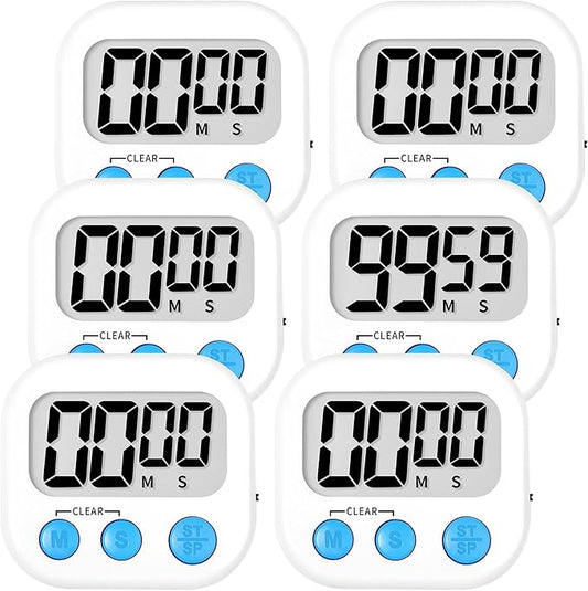 ZILLEEN Kitchen Timer Digital with Magnetic Back for Kids Classroom, White 6 Pack by ZILLEEN