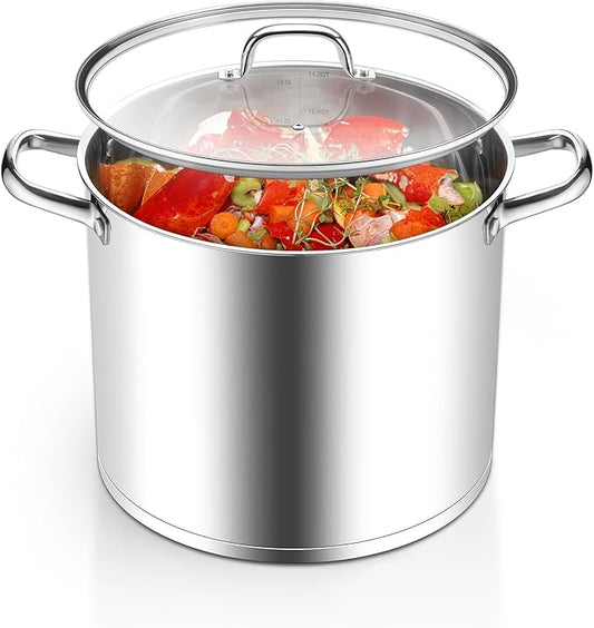 Homikit Large Stock Pot 14 Quart, Stainless Steel Chicken Soup Pot with Lid for Canning Steaming Stewing, Tri-ply Heavy Bottom Cooking Boiling Pasta Induction Stockpot, Dishwasher Safe by Homikit