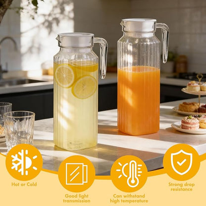 Didaey 4 Pcs Acrylic Water Pitcher with Lid, Spout Handle Clear Plastic Pitcher Heat Resistant Carafe Unbreakable Beverage Container Fridge Jug for Juice Ice Tea Sangria Lemonade(37 oz,Stripe)