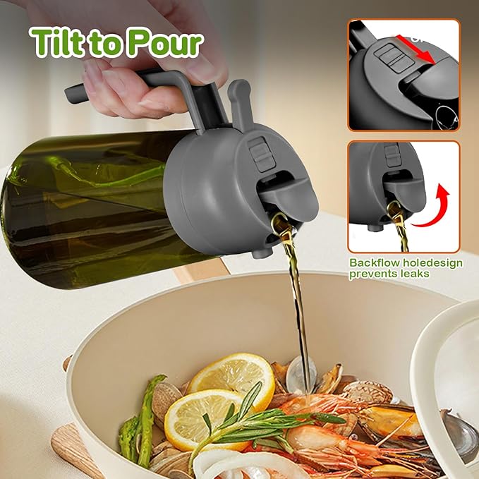 YARRAMATE 16oz/470ml Dark Green Oil Sprayer for Cooking with Stickers, Food-grade Premium 2 in 1 Olive Oil Dispenser Bottle for Kitchen Gadgets, Air Fryer, Salad, Frying, BBQ (Grey) - Image 7