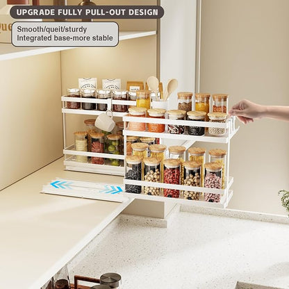 Magheo Pull Out Spice Rack Organizer for Cabinet, 4 Pack Metal Seasoning Organizer Slide Out Spice Storage Shelf No Assembly Vertical Spice Rack Pullout for Kitchen & Bahthroom No Drill(2 Tier,White) - Image 2