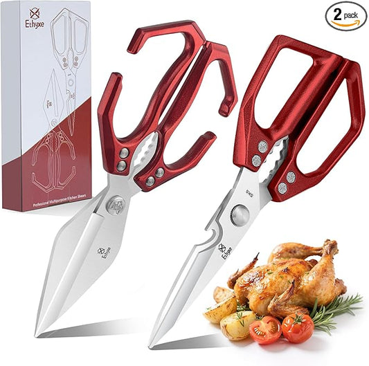 Kitchen Scissors Set Upgraded - Heavy Duty Stainless Steel Kitchen Shears, Sharp Poultry Scissors for Meat, Chicken Bones, and Turkey, Dishwasher Safe by Ethyxe