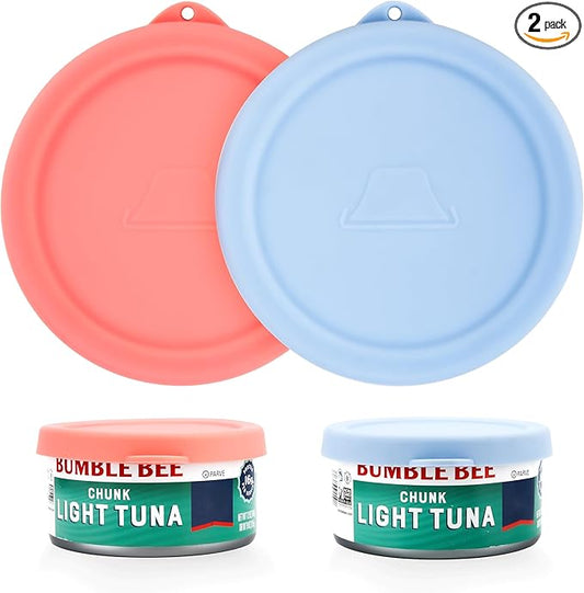 2PCs 4-inch/9.5cm Silicone Can Lids for Bumble Bee | StarKist | Chicken of the Sea 12oz Tuna Can | Don Francisco's Coffee Can 12oz, Can Covers for 4.0-inch Canned Goods, Dishwasher Safe (Lids Only)