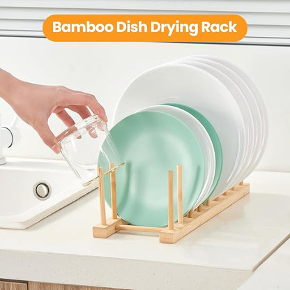 4 PCS Bamboo Dish Dying Rack - Pot Lid Plate Organizer Holder for Cabinet - Cutting Board Organizer-Plate Rack for Dish, Pot Lid, Bowl, Cup, Cutting Board - Image 6