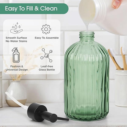 Topsky Glass Soap Dispenser with Black Plastic Pump, 400ml Liquid Hand Soap Dispenser, Rustproof Pump for Kitchen & Bathroom, Great for Lotions, Essential Oil, Liquid Soaps (Army Green) - Image 3