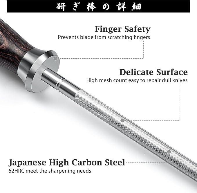 HOSHANHO Honing Rod,10 Inch Professional Kitchen Knife Sharpener Rod, Japanese High Carbon Knife Sharpening Steel with Ergonomic Pakkawood Handle, Ideal for All Chef Knives - Image 2