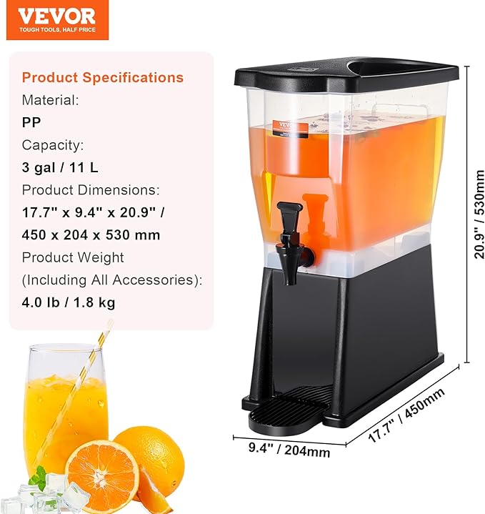 VEVOR Beverage Dispenser, 3 Gallon Drink Dispenser for Parties, Plastic Juice Dispenser with Stand Spigot Lid, Iced Tea Lemonade Juice Water Dispenser, for Restaurants, Hotels, Parties - Image 7