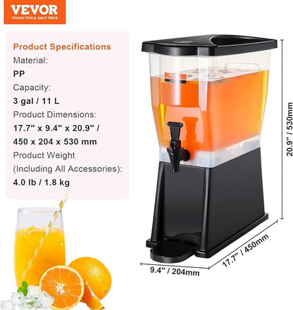 VEVOR Beverage Dispenser, 3 Gallon Drink Dispenser for Parties, Plastic Juice Dispenser with Stand Spigot Lid, Iced Tea Lemonade Juice Water Dispenser, for Restaurants, Hotels, Parties - Image 7