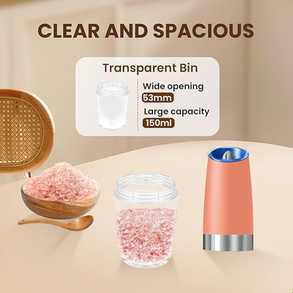 Gravity Electric Salt And Pepper Grinder Set, Automatic Salt And Pepper Grinder Set, Battery Powered (6 AAA Batteries Each), Adjustable Roughness, LED Light, 2 Pack, (Pink) - Image 5