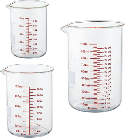 High Borosilicate Glass Measuring Cup Set-V-Shaped Spout，Includes 250ml(8OZ), 500ml(16OZ), and 1000ml(32OZ) Glass Measuring Beaker, Easy to Read by AckersBORO33