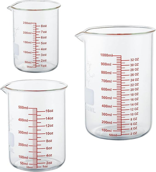High Borosilicate Glass Measuring Cup Set-V-Shaped Spout，Includes 250ml(8OZ), 500ml(16OZ), and 1000ml(32OZ) Glass Measuring Beaker, Easy to Read by AckersBORO33