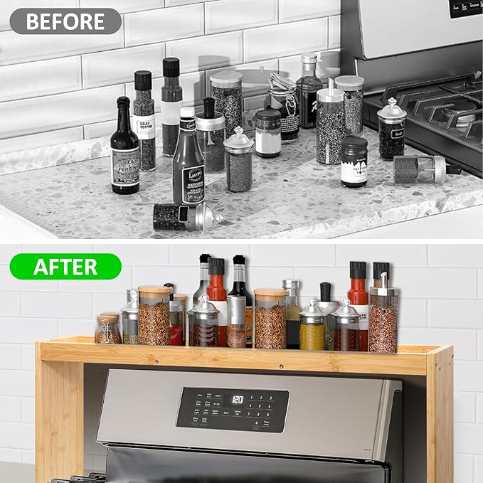 Over the Stove Spice Rack, 33" Wide Bamboo Shelf Rack Organizer for Stove Top - Image 2