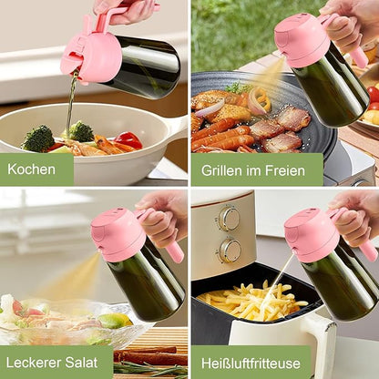 YARRAMATE 2Pcs 16oz/470ml Dark Green Oil Sprayer for Cooking with Stickers, Food-grade Premium 2 in 1 Olive Oil Dispenser Bottle for Kitchen Gadgets, Air Fryer, Salad, Frying, BBQ (Pink&Black) - Image 8