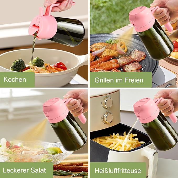 YARRAMATE 16oz/470ml Dark Green Oil Sprayer for Cooking with Stickers, Food-grade Premium 2 in 1 Olive Oil Dispenser Bottle for Kitchen Gadgets, Air Fryer, Salad, Frying, BBQ (Pink) - Image 7