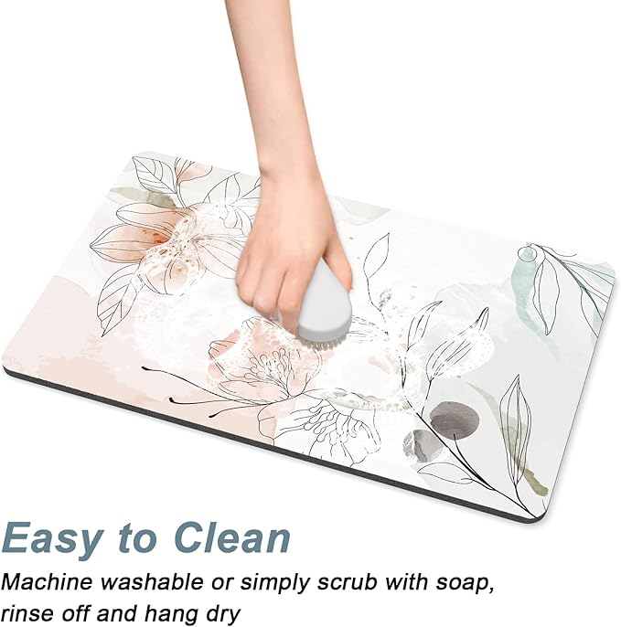 Rnivvi Coffee Mat, 12" x 19" Cute Coffee Bar Mats for Espresso Machine Station Accessories and Organizer, Hide Stain Rubber Backed Absorbent Dish Drying Pad for Kitchen Counter, Watercolor Flowers - Image 5