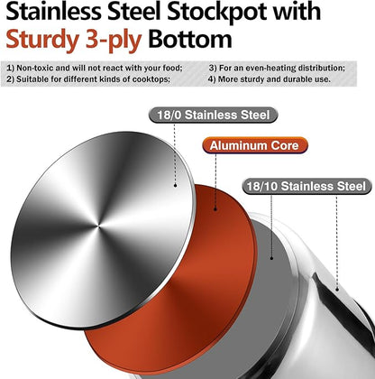 P&P CHEF 12 Quart Stainless Steel Stock Pot with Lid, Large Stockpot for Cooking Pasta Soup, Cookware for Induction Gas Electric Stoves, Visible Lid & Measuring Markings, Dishwasher Safe - Image 4
