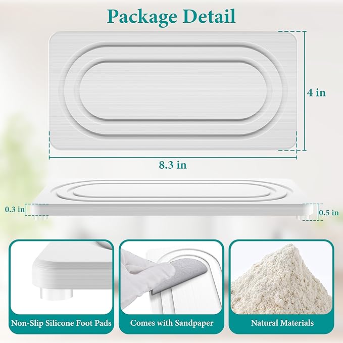 Water Absorbing Stone Tray, Quick Drying Diatomite Bathroom Tray Countertop, Stone Drying Mat for Kitchen Counter, Soap Dish Dispenser Vanity Organizer, White-B-8.3" x 4" - Image 2