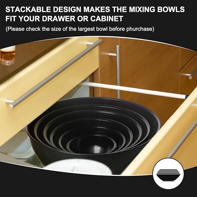 Greentainer Plastic Mixing Bowls with Lids Set for Kitchen, 6 Set Nesting Bowls for Mixing, Baking, Prepping, Cooking and Serving Food, Mixing Bowls Dishwasher, Microwave Safe