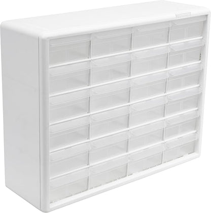 Akro-Mils 24-Drawer Plastic Drawer Storage Cabinet for Garage Organization, Bead Organizer, Building Bricks Storage, Teacher Toolbox, Makeup Organizer, 20" W x 6" D x 16" H, 10124 White by Akro-Mils