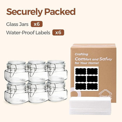 ComSaf Set of 6 Square Glass Jars with Airtight Wire Clamp Lids (17 Oz), Wide Mouth Pantry Canisters for Overnight Oats, Jam, Pickling, Spice Storage, Gifts - Image 8