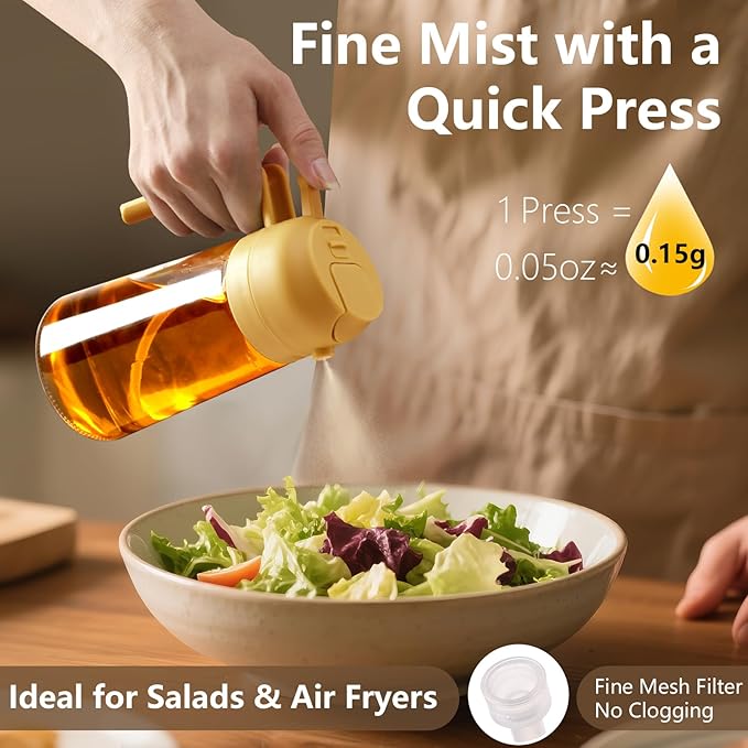SWEET VIEW Oil Sprayer for Cooking, 16oz/470ml 2 In 1 Glass Olive Oil Sprayr & pourer for Kitchen, Air Fryer, Cooking, Salad, BBQ (Yellow) - Image 3