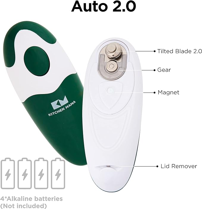 Kitchen Mama Auto 2.0 Electric Can Opener: Blade Opens Almost Any Can Pop or Soda Can - Automatic, Hands Free, Safe, Smooth Edge, Lid Remover, Battery Operated, Cordless, YES YOU CAN (Alpine Green) - Image 2